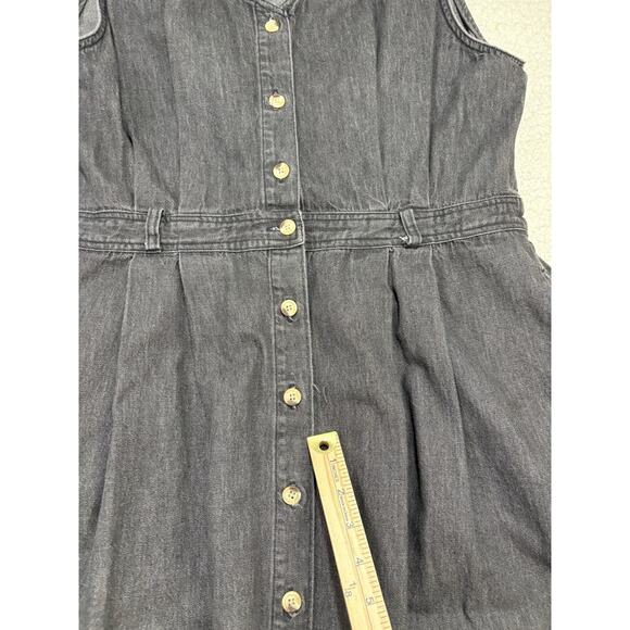 Vtg LL Bean Denim Button Front Jumper Dress Plus Size 20 Petite Grey USA Made - Picture 2 of 7